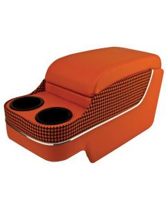 1967-1969 Camaro Custom Deluxe SS Floor Console With Drink Holders Houndstooth With Chrome Trim Orange & Black