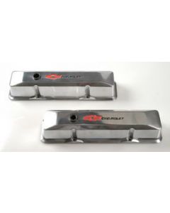 Camaro Valve Covers, Small Block, Tall Design, Aluminum, Polished, With Bowtie & Chevrolet Word, 1967-1969