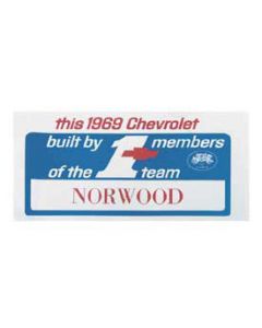 1969 Camaro #1 Team Norwood Dash Card