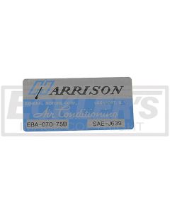 Camaro Air Conditioning Evaporator Box Decal, Harrison, 1975