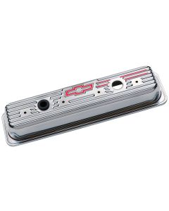 Engine Valve Covers; Center Bolt Style; Steel; Chrome w/Bowtie Logo; SB Chevy