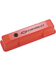 Chevrolet Bowtie Emblem Die-Cast Valve Covers, Recessed Emblem, Orange