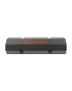 Engine Valve Covers; Fabricated Aluminum; Black with Bowtie Logo; Fits SB Chevy