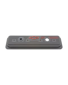 Engine Valve Covers; Center Bolt Style; Steel; Black w/Bowtie Logo; SB Chevy