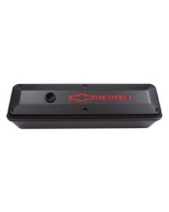 Engine Valve Cover; 2-Piece Tall Style; Die Cast; Black w/Bowtie Logo; SB Chevy