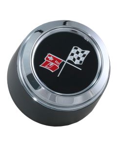 Wheel Center Cap, Black, With Emblem, For Cars With Corvette Aluminum Wheels, 1973-1979