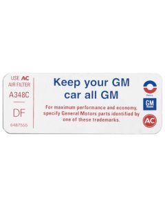 Camaro Air Cleaner Decal, "Keep Your GM Car All GM", 1973