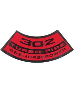 Camaro Air Cleaner Decal, 302 Turbo-Fire 465 Horsepower, Cross Ram Intake System, 1967-1969