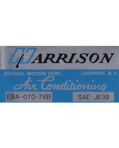 Camaro Air Conditioning Evaporator Box Decal, Harrison, 1976
