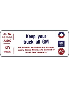 Camaro Air Cleaner Decal, 400Hp, Keep Your GM All GM, 1970