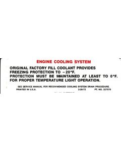 Camaro Engine Compartment Decal, Caution Cooling System,1974-1975