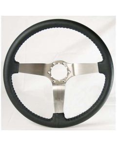 Camaro Steering Wheel, Black Leather, With Brushed 3-Spoke Design, 1967-1989
