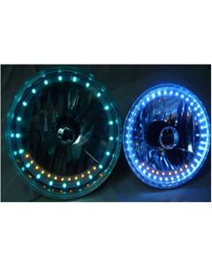 Camaro Headlight, 7 Inch Round White Diamond With Single Color White LED Halo And Turn Signals, 1967-1981