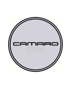 Camaro Wheel Center Cap Emblem, Black Logo, Silver Background, 1967-2002