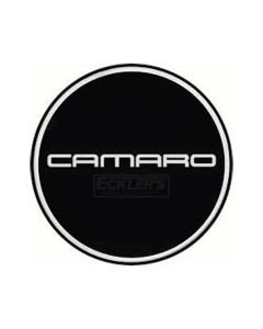 Camaro Wheel Center Cap Emblem, Chrome Logo, Black Background, 1967-2002