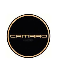 Camaro Wheel Center Cap Emblem, Gold Logo, Black Background, 1967-2002