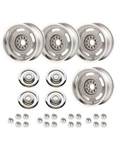 Rick's Camaro - Rally Wheel Kit, 1-Piece Cast Aluminum With  Flat Disc Brake Style Center Caps,  17x8 

