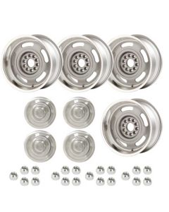 Rick's Camaro - Rally Wheel Kit, 1-Piece Cast Aluminum With  Plain Flat (No Lettering)  Center Caps,  17x9

