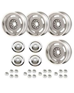 Rick's Camaro - Rally Wheel Kit, 1-Piece Cast Aluminum With  Flat Disc Brake Style Center Caps, Staggered 17x8 And 17x9

