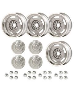 Rick's Camaro - Rally Wheel Kit, 1-Piece Cast Aluminum With  Plain Flat (No Lettering)  Center Caps, Staggered 17x8 And 17x9


