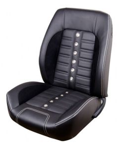 Camaro1967-68 Sport XR Front Only Upholstery, Black Vinyl, Black Suede w/Red Contrast Stitch, Steel Grommets
