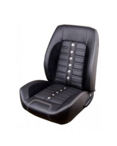 1967-68 Camaro Sport XR Front Seat Upholstery, Black Vinyl, Black Suede w/Red Contrast Stitch, Grommets




