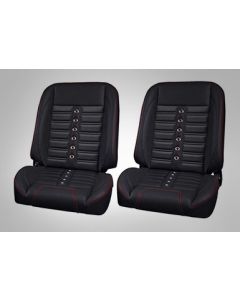 1969 Camaro Sport XR Front Only Upholstery, Black Vinyl, Black Suede w/Red Contrast Stitch, Grommets



