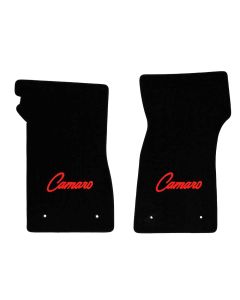 68-69 Camaro Lloyds Black Front Floor Mats, Red Camaro Logo