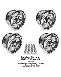88-90 Camaro IROC-Z Wheel CHROME Finish, Set of 4, W CHROME PLASTIC FINISH CENTER CAPS & CHROME LUG NUTS