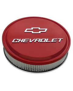 14" Air Cleaner Kit; Aluminum; Red; Raised Chevy and Bowtie Emblems
