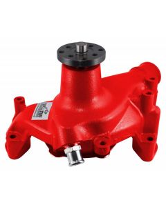 1969-1992 Chevrolet Camaro SuperCool Water Pump; 6.937 in. Hub Height; 5/8 in. Pilot; Long; Threaded Water Port; Red Powdercoat w/Chrome Accents; 1449NCRED