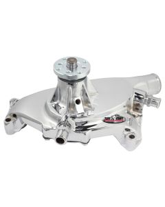 1967-1972 Chevrolet Camaro Platinum SuperCool Water Pump; 5.750 in. Hub Height; 5/8 in. Pilot; Short; Reverse Rotation; (2) Threaded Water Ports; Aluminum Casting; Polished; Custom Serpentine Systems Only; 1495ABREV