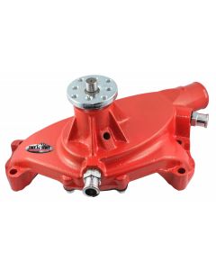 1967-1972 Chevrolet Camaro Platinum SuperCool Water Pump; 5.750 in. Hub Height; 5/8 in. Pilot; Short; (2) Threaded Water Ports; Aluminum Casting; Red Powdercoat w/Chrome Accents; 1495ACRED