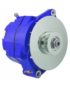 1967-1971 Camaro Alternator; 80 AMP; OEM Wire; 10si Case; V Groove Pulley; External Regulator; Blue Powdercoat w/Chrome Accents; Must Be Used With An External Solid State Voltage Regulator;