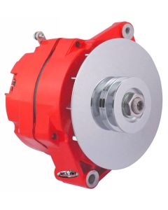 1967-1971 Camaro Alternator; 80 AMP; OEM Wire; 10si Case; V Groove Pulley; External Regulator; Red Powdercoat w/Chrome Accents; Must Be Used With An External Solid State Voltage Regulator;