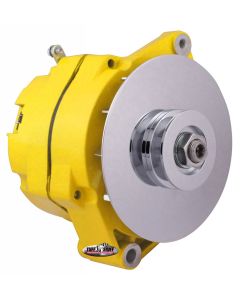 1967-1971 Camaro Alternator; 80 AMP; OEM Wire; 10si Case; V Groove Pulley; External Regulator; Yellow Powdercoat w/Chrome Accents; Must Be Used With An External Solid State Voltage Regulator;