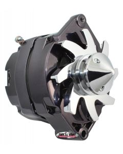 1973-1983 Camaro Silver Bullet Alternator; 100 AMP; OEM Or 1 Wire; V Groove Pulley; 4.85 in. Case Depth; Lower Mount Boss 2 in. Long; Black Chrome;