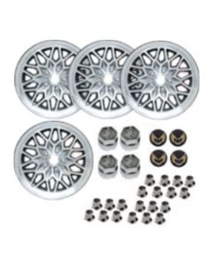 1993-2002 Camaro 17 X 9 Cast Aluminum Gunmetal Snowflake Wheel Set Gold Emblems