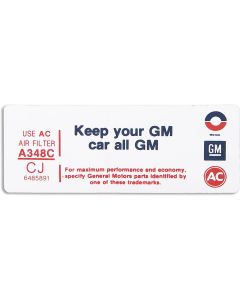 Camaro Air Cleaner Decal, "Keep Your GM Car All GM", 1972