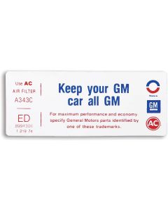 1975 Camaro Air Cleaner Decal "Keep Your GM Car All GM"