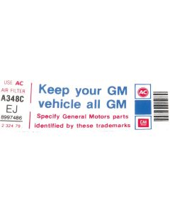 Camaro Air Cleaner Decal, "Keep Your GM Car All GM", Z28, 1980