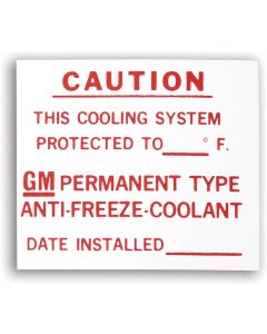 1967-1972 Camaro Dealer Installed Anti-Freeze Decal