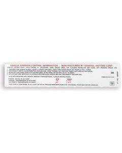 Camaro Emission Decal, Automatic Or Manual Transmission, 255/155hp, 1970Late