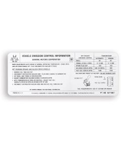 Camaro Emission Decal, Automatic Or Manual Transmission, 350ci 4-Barrel Carb, 1972