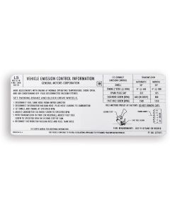 Camaro Emission Decal, LS, Automatic Or Manual Transmission, 402ci 4-Barrel Carb, 1972