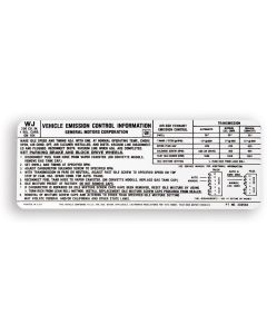 Camaro Emission Decal, Automatic Or Manual Transmission, California/US, WJ, 350ci 4-Barrel Carb, 1973