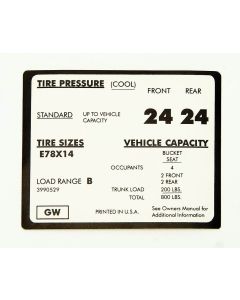 Camaro Tire Pressure Decal, 1971-1972