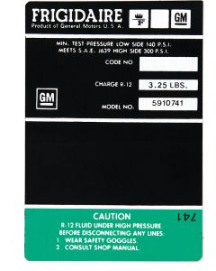 Camaro Air Conditioning Compressor Decal, Green, Frigidaire, 1970-1971