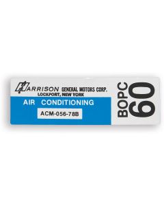 Camaro Air Conditioning Evaporator Box Decal, Harrison, 1978