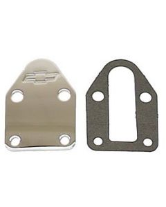  Camaro Fuel Pump Mounting Hole Block-Off Plate, Small Block, Bowtie Logo, Chrome, With Gasket, 1967-69